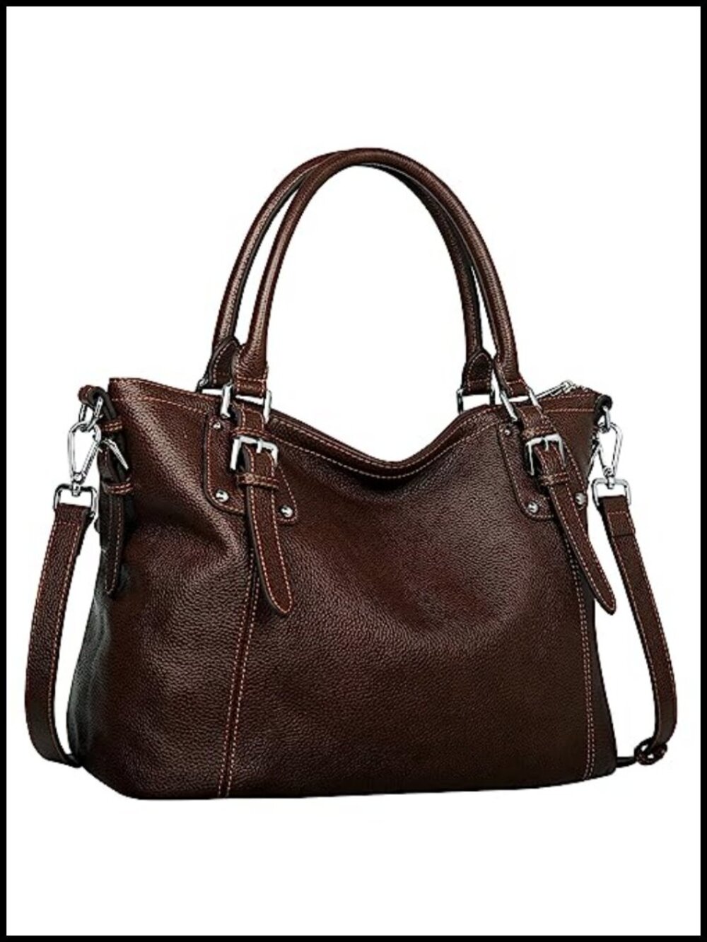 Genuine Leather Tote Shoulder Bag with Detachable Crossbody Strap